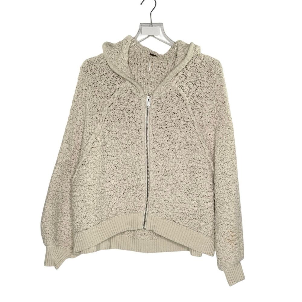 Free People Furry Time Bouclé Hooded Jacket M Cropped Boho Oatmeal Cream